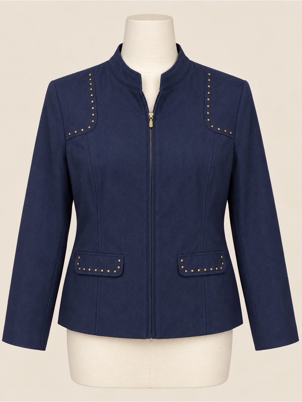 Alfred Dunner Petite Navy Studded Zip Front Jacket 8P